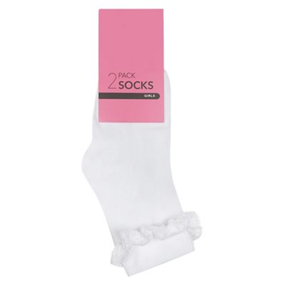 bluezoo Girl's pack of two white broderie socks